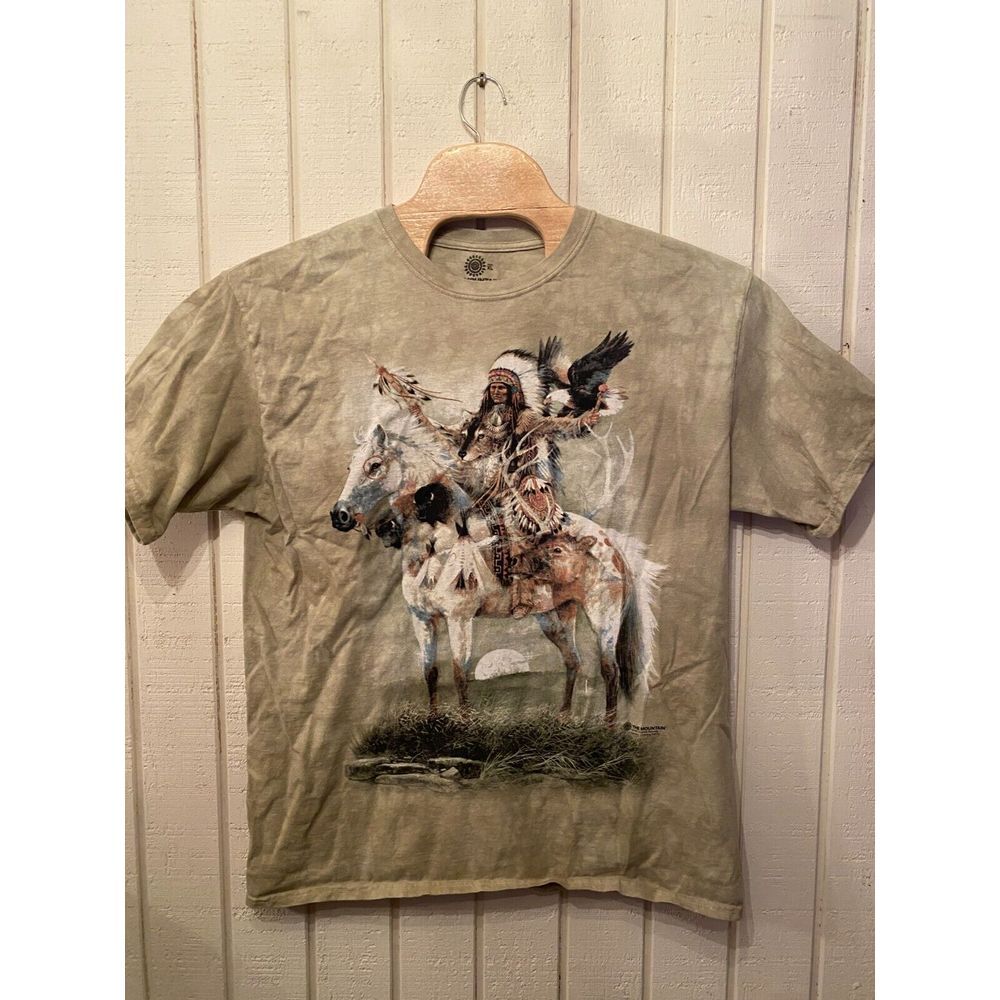 The Mountain Spirit Indians T-Shirt XL Green  Tie Dye Graphics Print Pullover